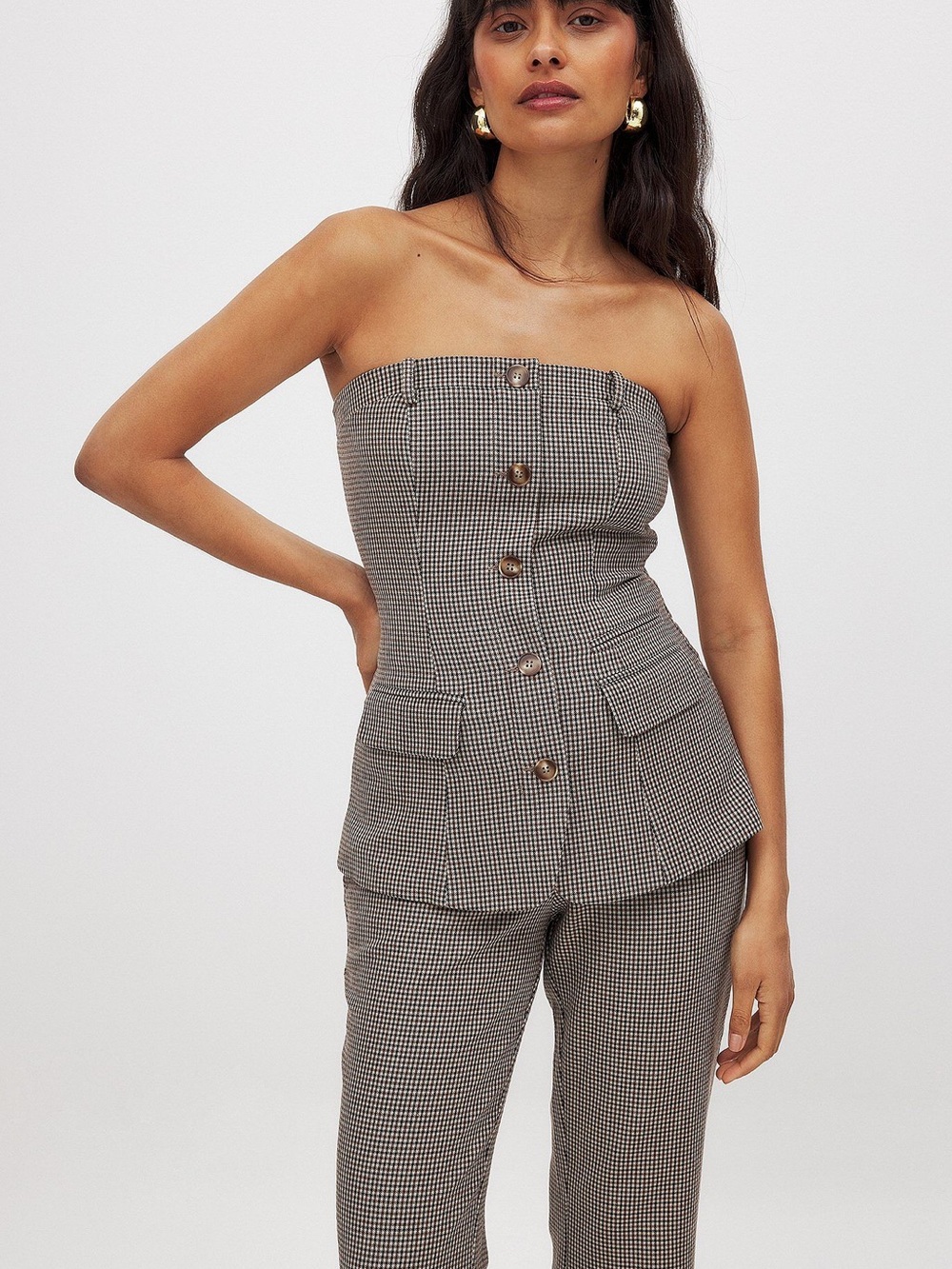 Strapless Button-Front Top